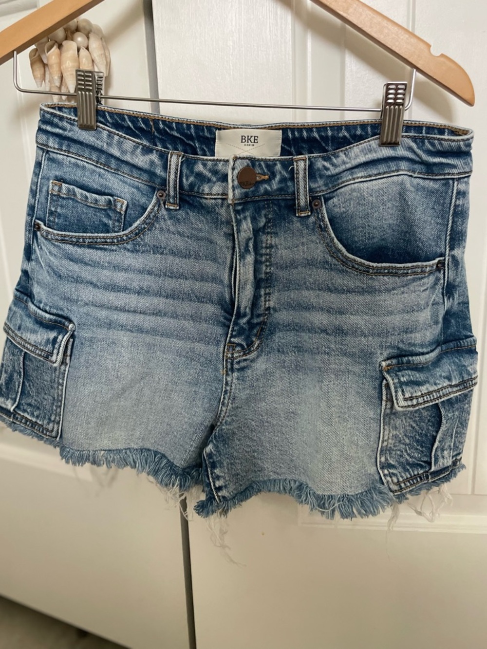 BKE Light Blue Denim Cargo Cutoff Shorts